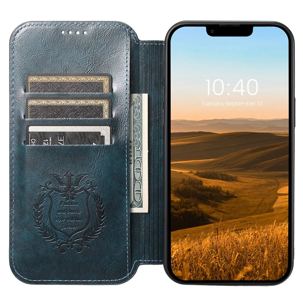 SUTENI J05 Compatible with MagSafe Cell Phone Cover For iPhone 14 Plus Magnetic Stand Wallet PU Leather Case - Blue - 2