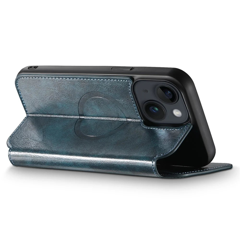 SUTENI J05 Compatible with MagSafe Cell Phone Cover For iPhone 14 Plus Magnetic Stand Wallet PU Leather Case - Blue - 3