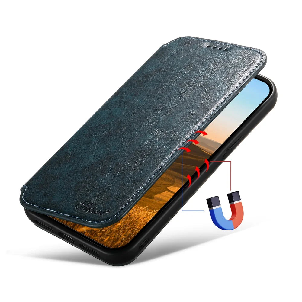 SUTENI J05 Compatible with MagSafe Cell Phone Cover For iPhone 14 Plus Magnetic Stand Wallet PU Leather Case - Blue - 4
