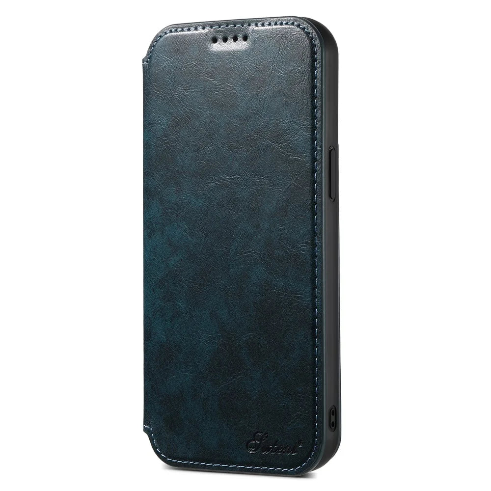 SUTENI J05 Compatible with MagSafe Cell Phone Cover For iPhone 14 Plus Magnetic Stand Wallet PU Leather Case - Blue - 5
