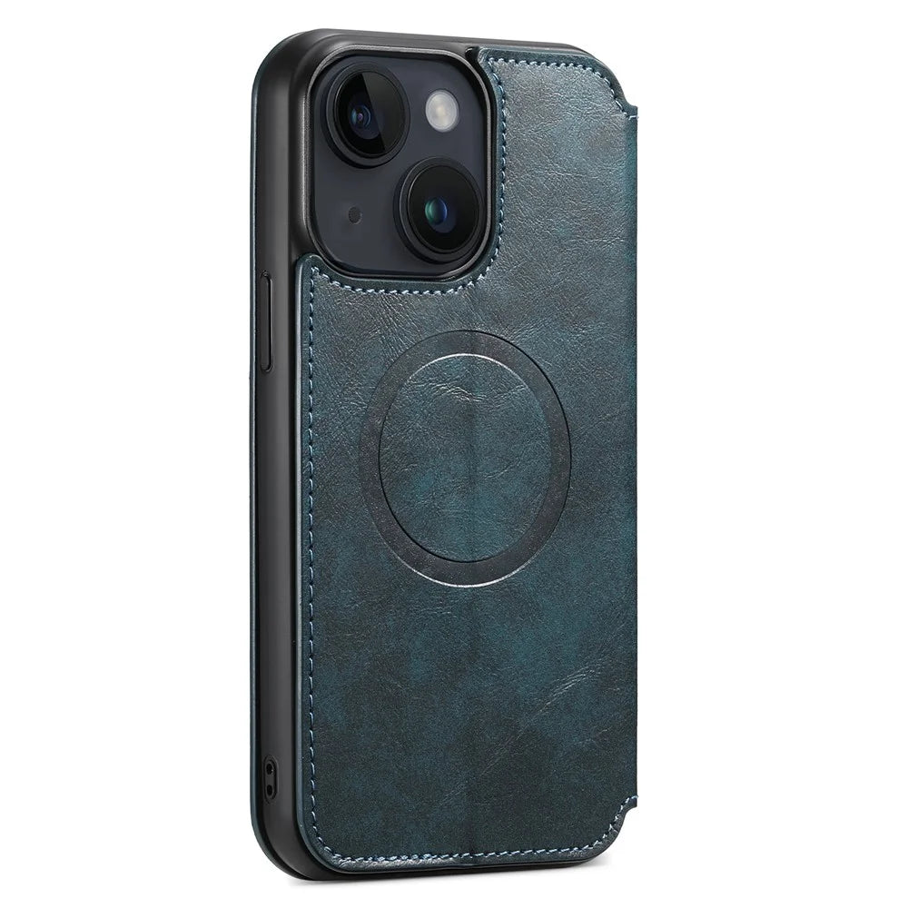 SUTENI J05 Compatible with MagSafe Cell Phone Cover For iPhone 14 Plus Magnetic Stand Wallet PU Leather Case - Blue - 6