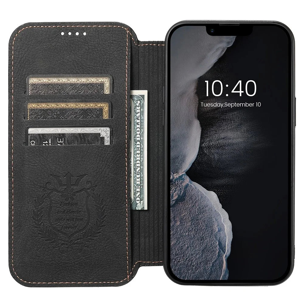 SUTENI J06 For iPhone 13 6.1 inch Wallet Phone Case Stand Leather Phone Cover Compatible with MagSafe - Black - 2