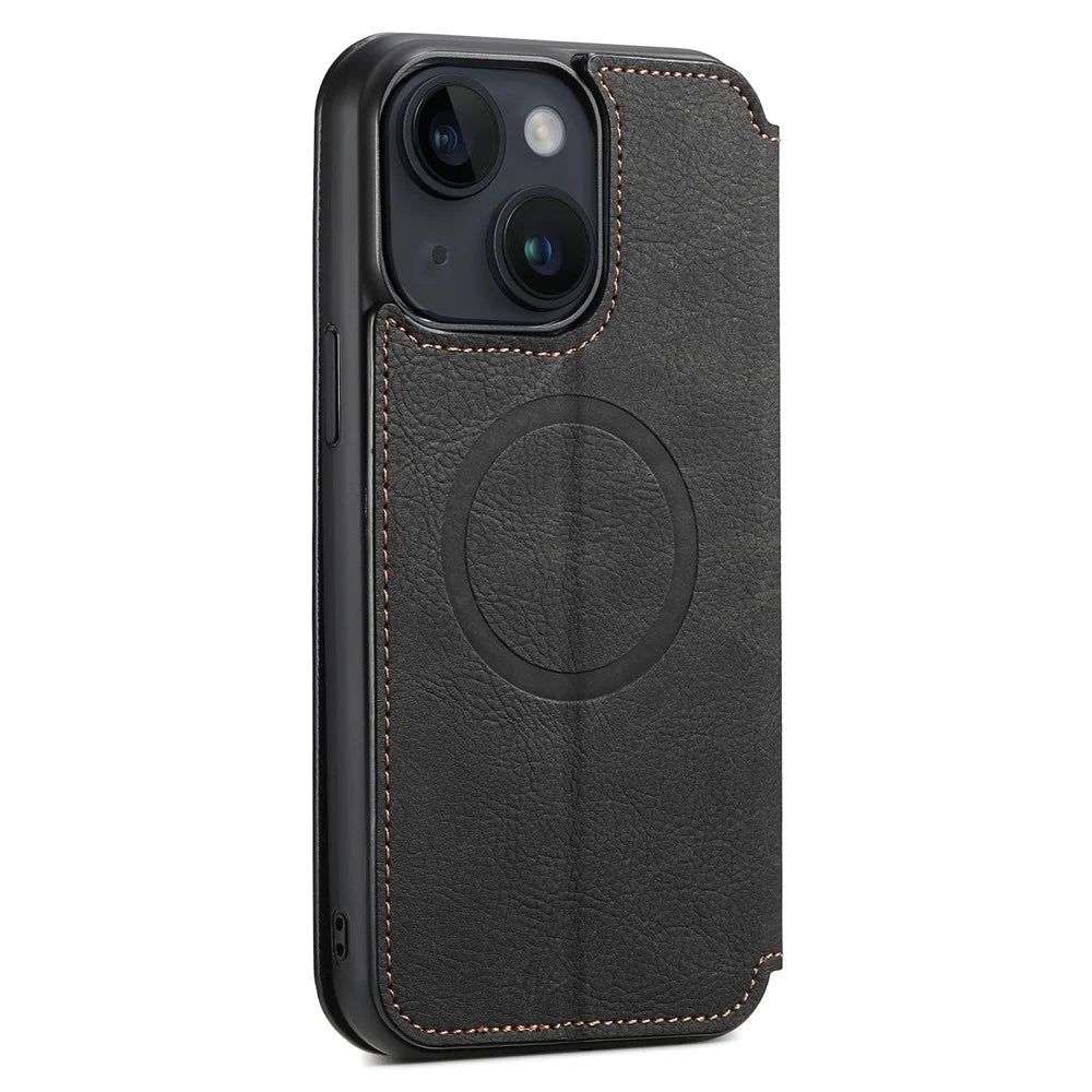 SUTENI J06 For iPhone 13 6.1 inch Wallet Phone Case Stand Leather Phone Cover Compatible with MagSafe - Black - 6