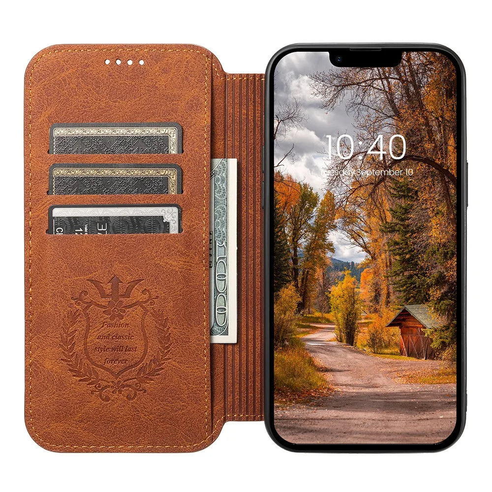 SUTENI J06 For iPhone 14 Magnetic Auto-closing Wallet Phone Cover Stand Leather Phone Case Compatible with MagSafe - Khaki - 2