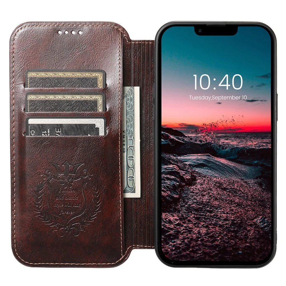 SUTENI J05 For iPhone 13 6.1 inch Dustproof Phone Case Stand Wallet Leather Cover Compatible with MagSafe - Brown - 2