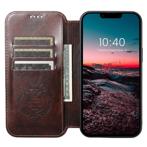 SUTENI J05 For iPhone 13 6.1 inch Dustproof Phone Case Stand Wallet Leather Cover Compatible with MagSafe - Brown - 2