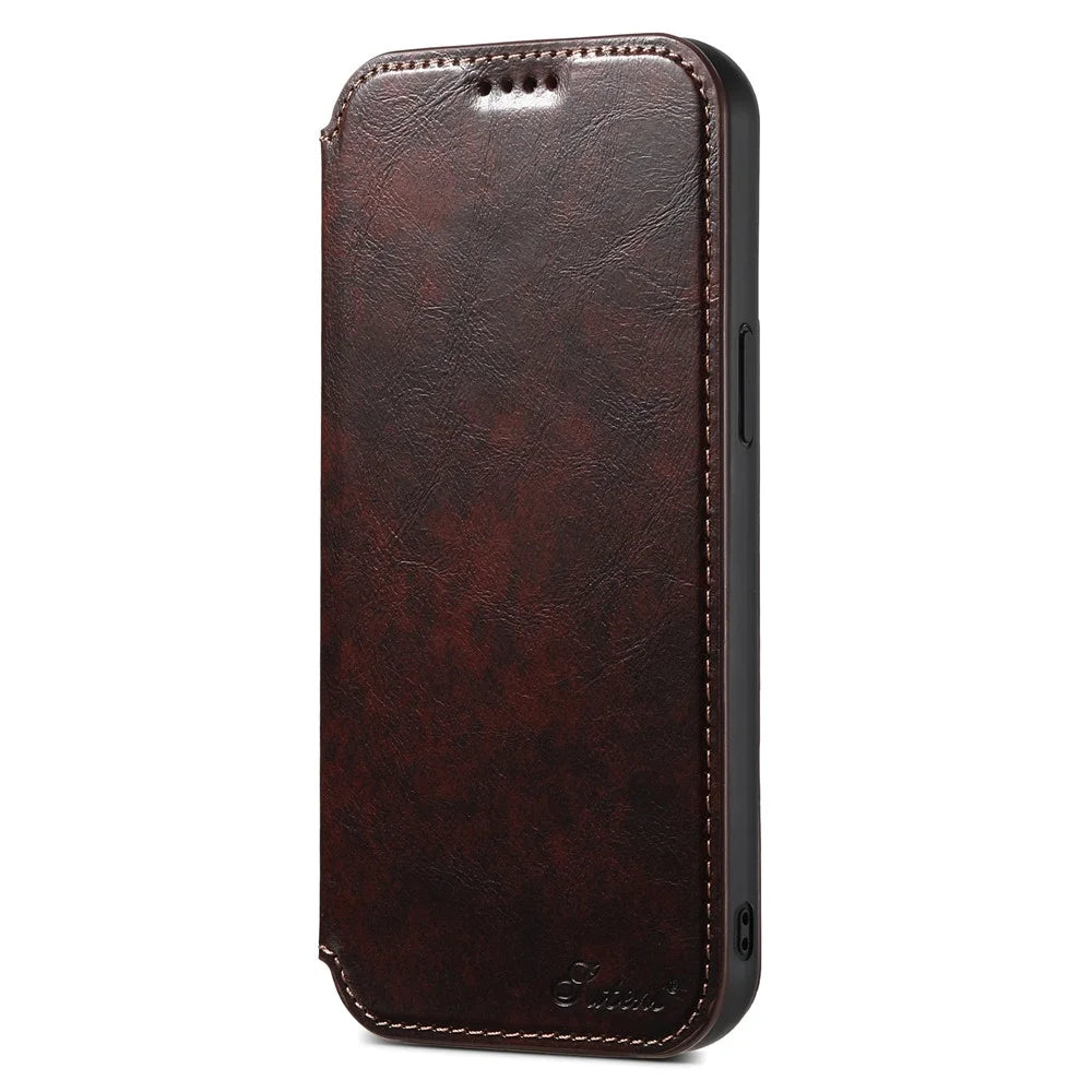 SUTENI J05 For iPhone 13 6.1 inch Dustproof Phone Case Stand Wallet Leather Cover Compatible with MagSafe - Brown - 5