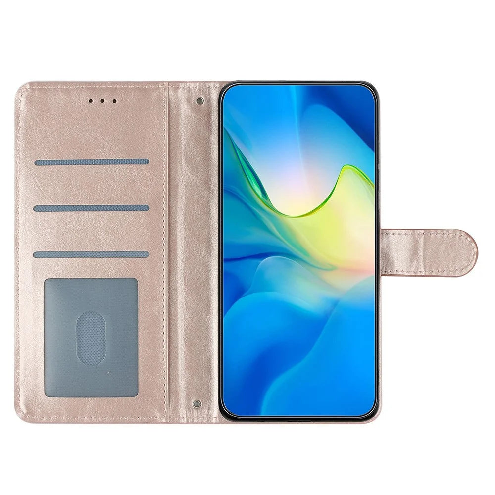 For TECNO Pop 7 Stitching Line Rhombus Phone Case PU Leather Wallet Stand Protective Cover - Rose Gold - 2