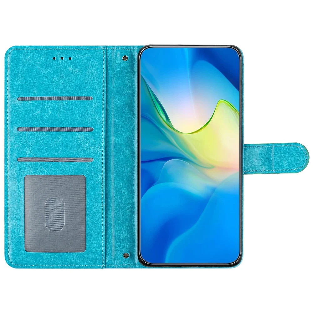 For TECNO Pop 7 Pro 4G Stitching Line Rhombus Leather Case Wallet Stand Shockproof Phone Cover - Sky Blue - 2