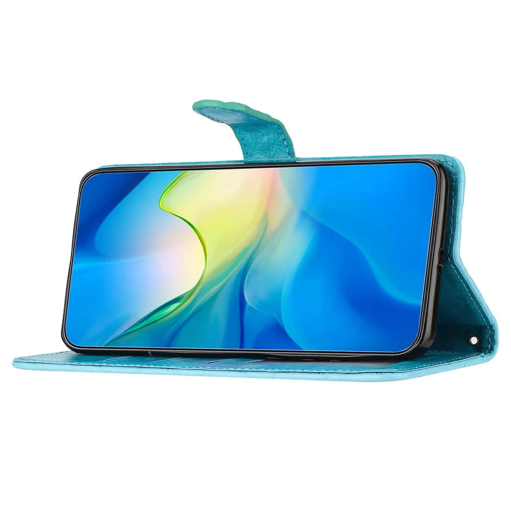 For TECNO Pop 7 Pro 4G Stitching Line Rhombus Leather Case Wallet Stand Shockproof Phone Cover - Sky Blue - 3