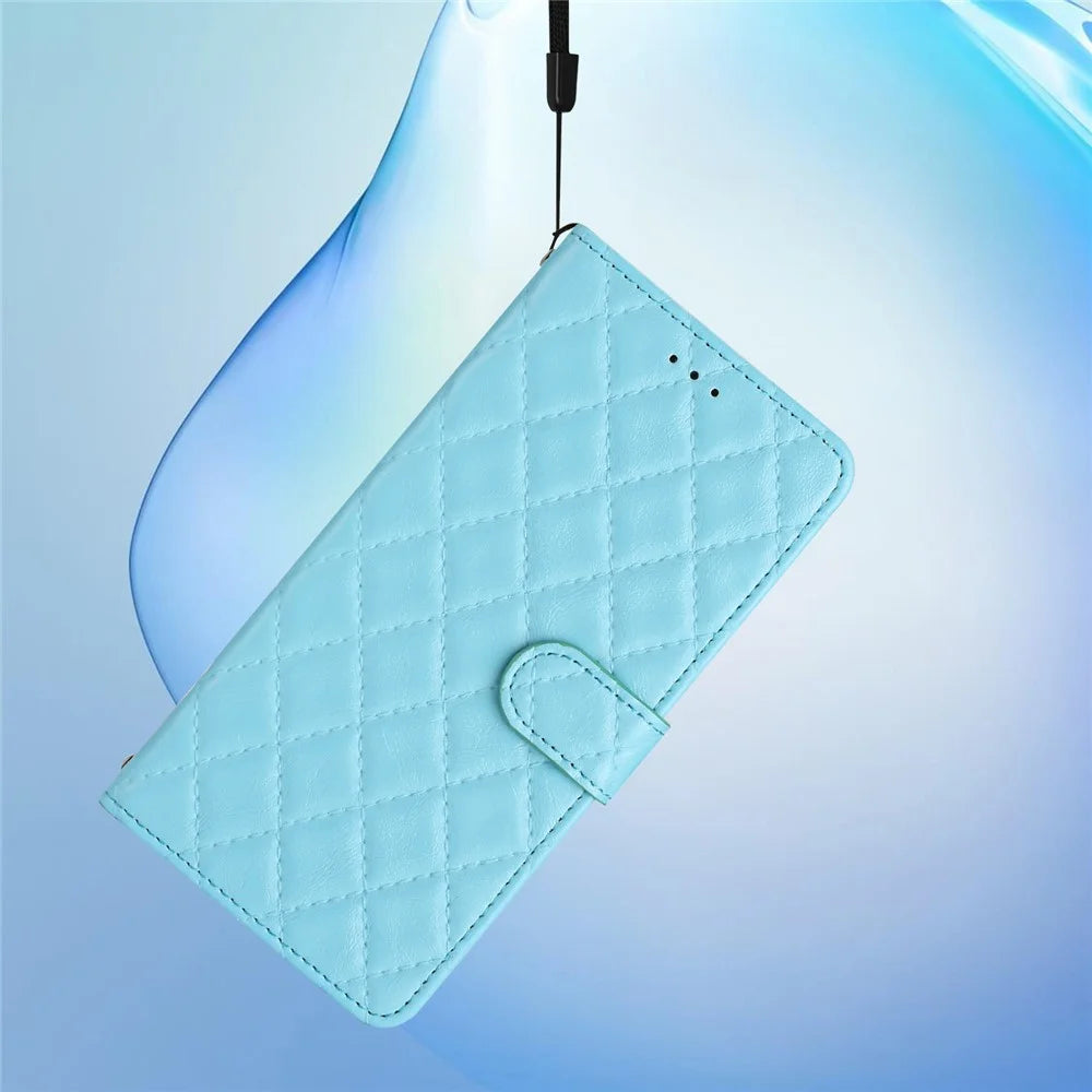 For TECNO Pop 7 Pro 4G Stitching Line Rhombus Leather Case Wallet Stand Shockproof Phone Cover - Sky Blue - 5