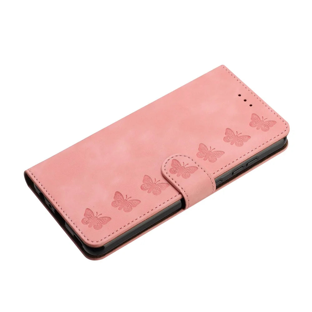 For iPhone 13 6.1 inch Butterfly Imprinted PU Leather Stand Phone Case Drop-proof Wallet Shell - Pink - 5