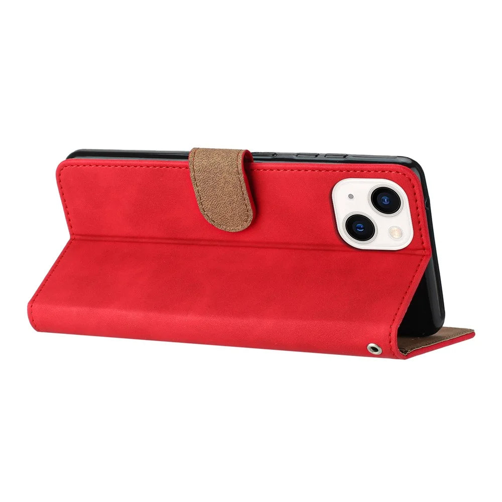 For iPhone 14 PU Leather Stand Wallet Phone Case Butterfly Imprinted Full Protection Cover - Red - 3
