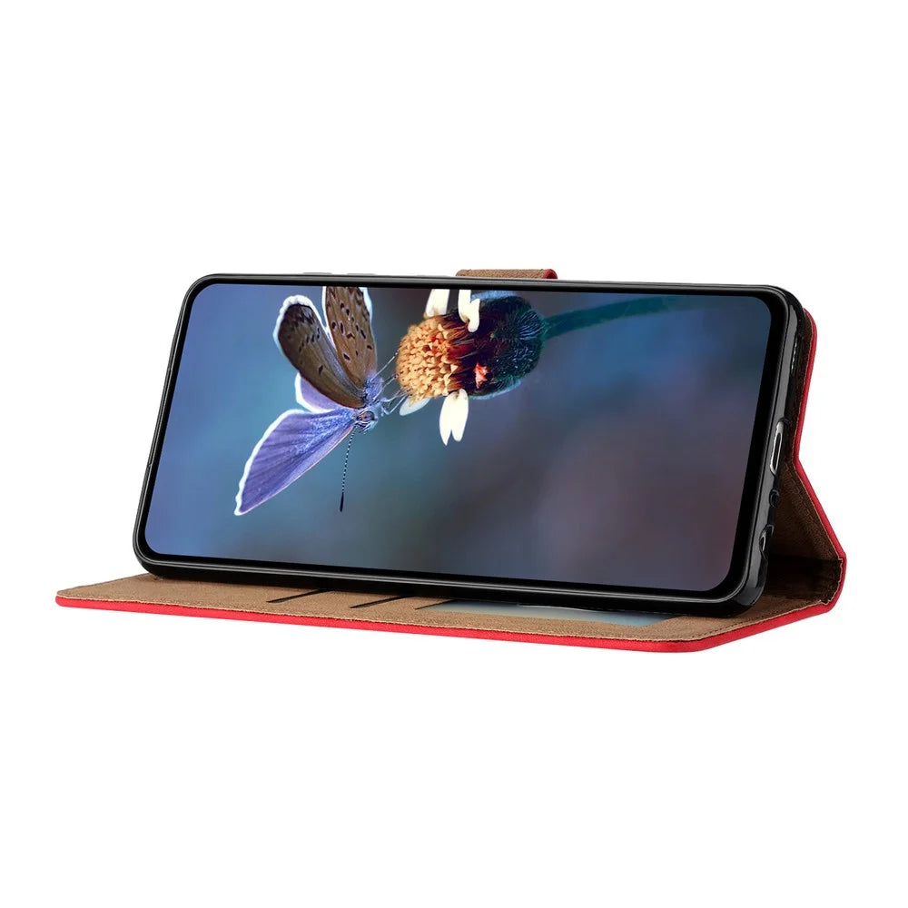 For iPhone 14 PU Leather Stand Wallet Phone Case Butterfly Imprinted Full Protection Cover - Red - 4