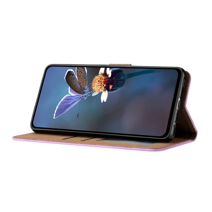 For iPhone 14 Plus Butterfly Imprinted Drop-proof Shell PU Leather Wallet Stand Phone Case - Purple - 4