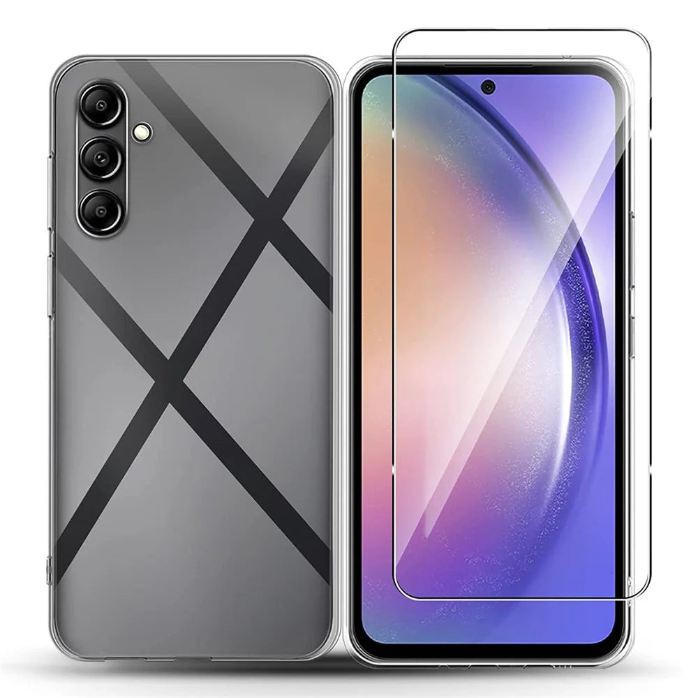 For Samsung Galaxy A54 5G Phone Case TPU Clear Cover with 2.5D Arc Edge Tempered Glass Screen Film - 1