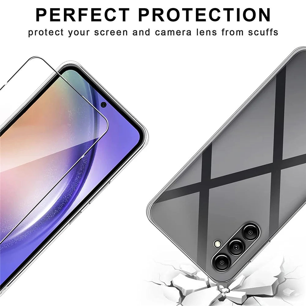 For Samsung Galaxy A54 5G Phone Case TPU Clear Cover with 2.5D Arc Edge Tempered Glass Screen Film - 6