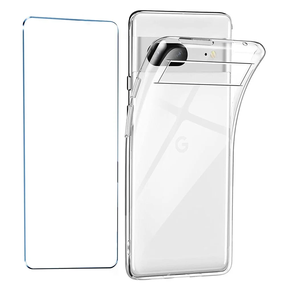 For Google Pixel 7 5G Soft TPU Clear Phone Case with 2.5D Arc Edge Tempered Glass Screen Film - 1