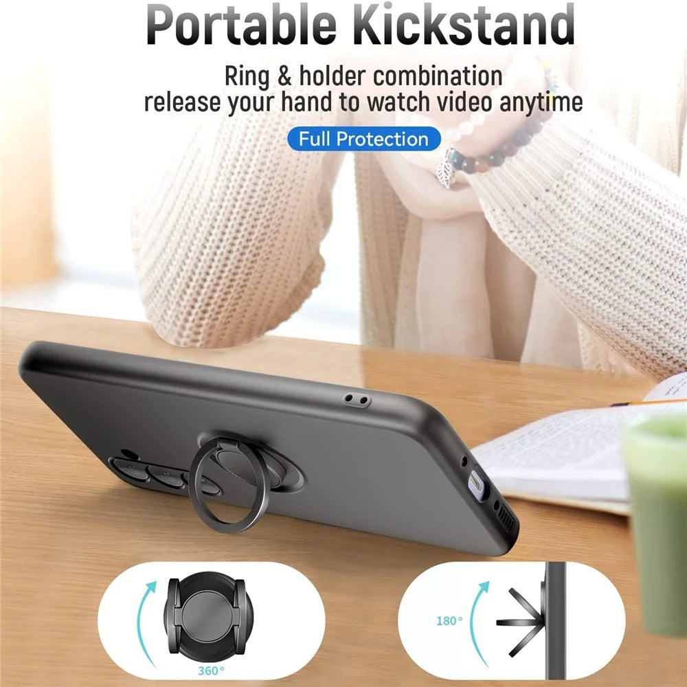 For Samsung Galaxy A54 5G Kickstand Liquid Silicone Phone Case with 2.5D Arc Edge Tempered Glass Screen Film - Black - 4