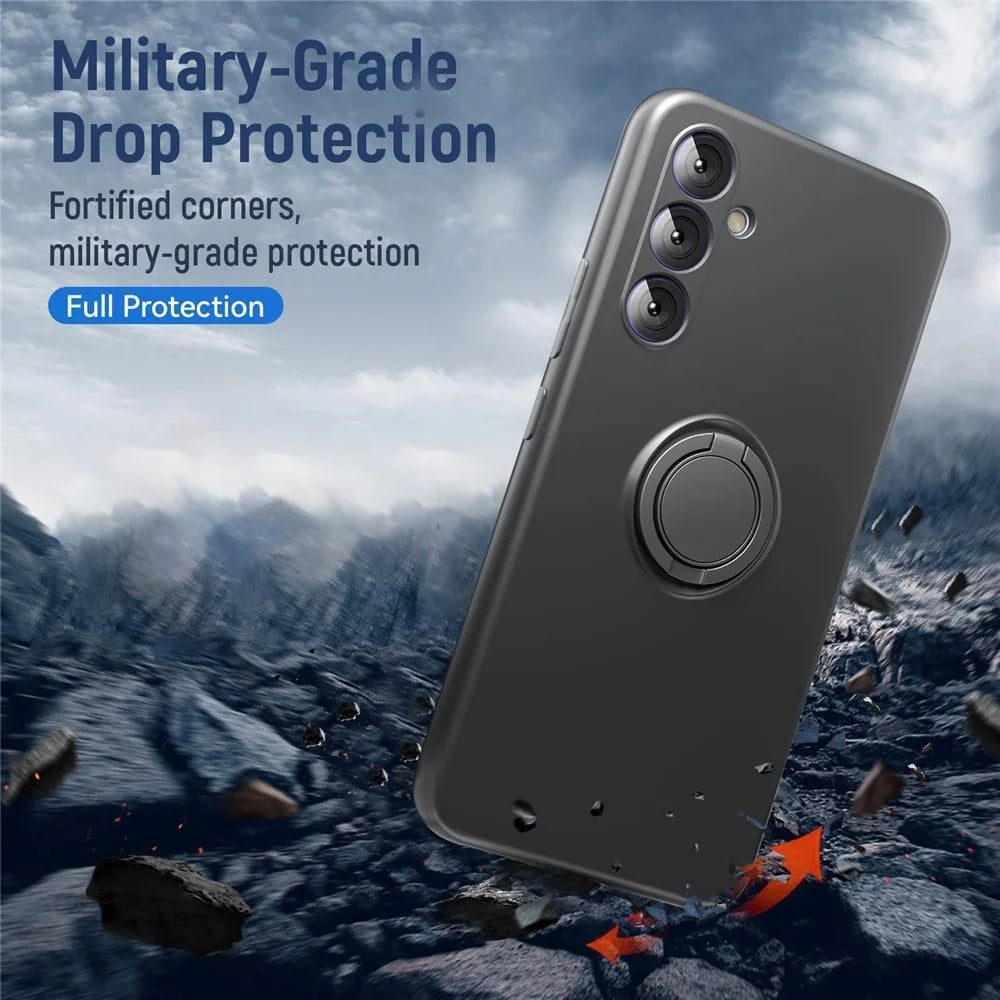 For Samsung Galaxy A54 5G Kickstand Liquid Silicone Phone Case with 2.5D Arc Edge Tempered Glass Screen Film - Black - 5