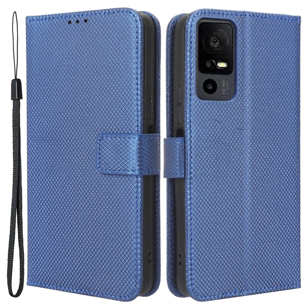 Phone Cover for TCL 40 XL , Wallet Phone Case PU Leather Diamond Texture Phone Shell - Blue - 1