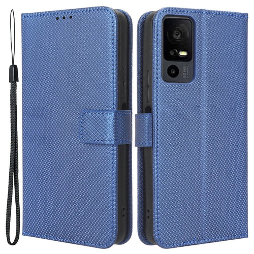 Phone Cover for TCL 40 XL , Wallet Phone Case PU Leather Diamond Texture Phone Shell - Blue - 1