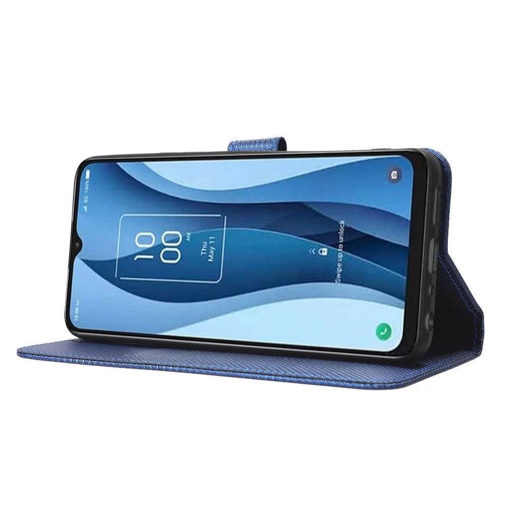 Phone Cover for TCL 40 XL , Wallet Phone Case PU Leather Diamond Texture Phone Shell - Blue - 3