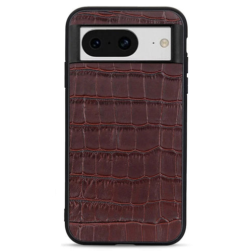 For Google Pixel 8 Drop Proof Genuine Cow Leather+TPU+PC Phone Case Crocodile Texture Phone Cover - Brown - 1