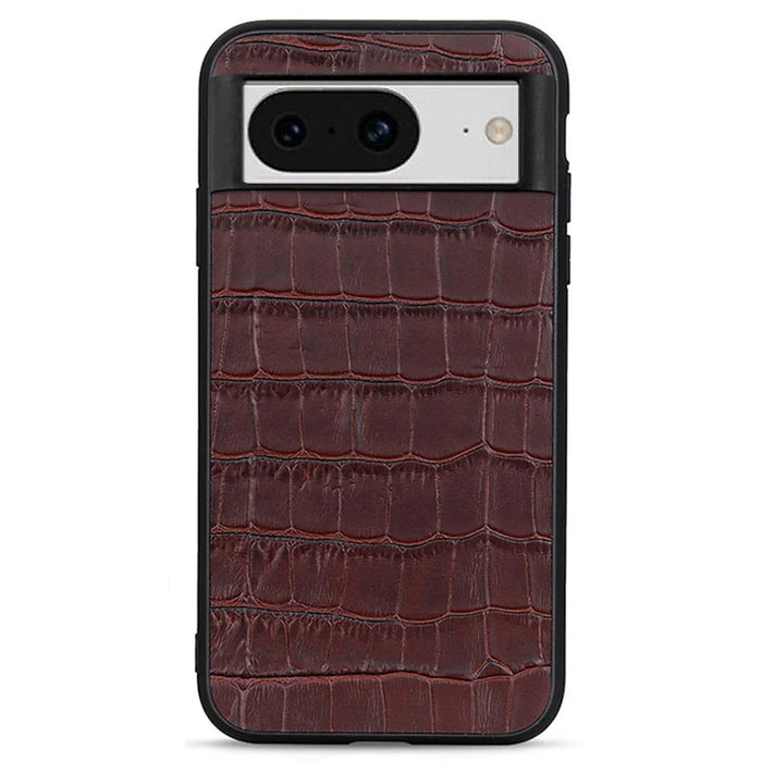 For Google Pixel 8 Drop Proof Genuine Cow Leather+TPU+PC Phone Case Crocodile Texture Phone Cover - Brown - 1