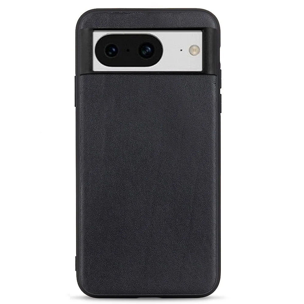 For Google Pixel 8 Shockproof Phone Case Textured Genuine Leather Coated TPU Phone Cover - Black - 1