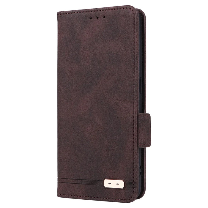 For Realme GT Neo5 SE 5G PU Leather Stand Wallet Case Hardware Decor Flip Phone Cover - Coffee - 5