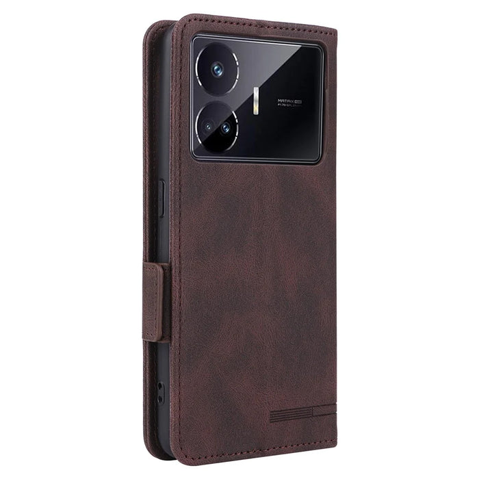 For Realme GT Neo5 SE 5G PU Leather Stand Wallet Case Hardware Decor Flip Phone Cover - Coffee - 6