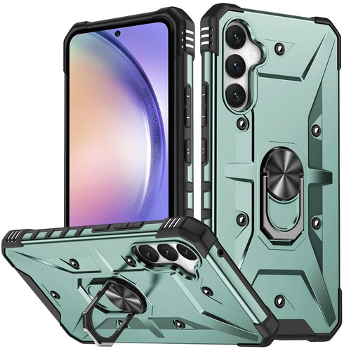 For Samsung Galaxy A54 5G PC+TPU Drop Protective Cover Ring Kickstand Mobile Phone Case - Dark Green - 1