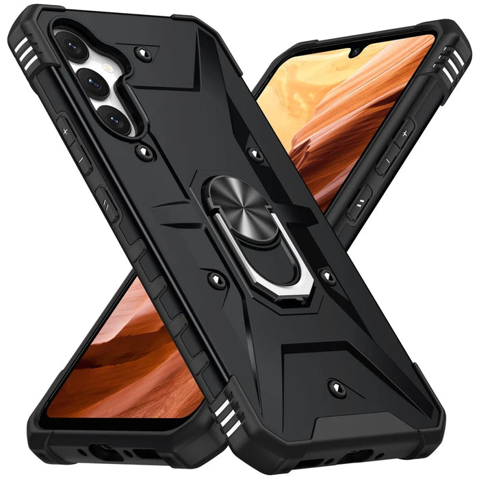 For Samsung Galaxy A34 5G Shockproof TPU+PC Phone Case Ring Kickstand Anti-Scratch Back Cover - Black - 2