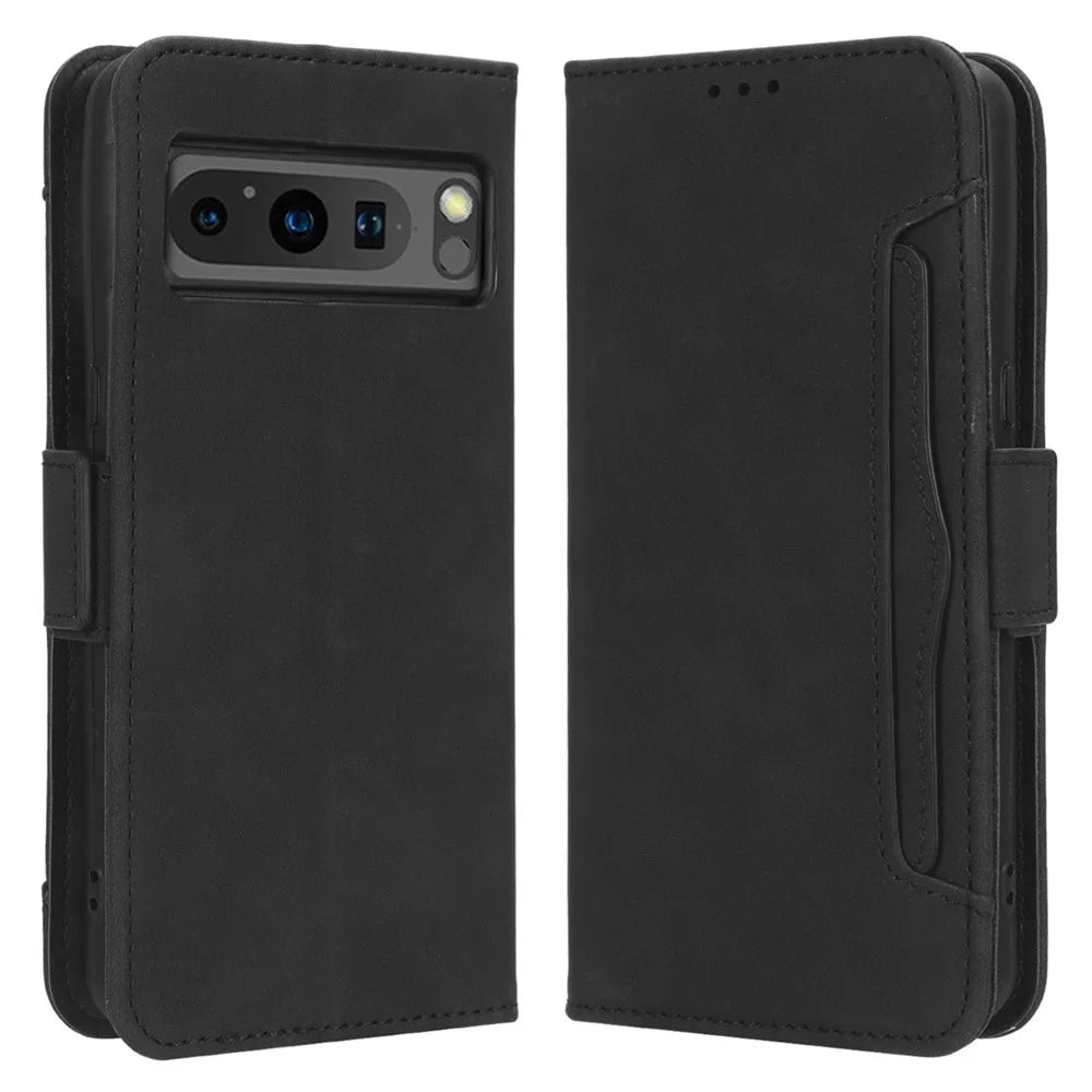For Google Pixel 8 Pro Leather Phone Case Wallet Stand PU Leather Multiple Card Slots Cover - Black - 1