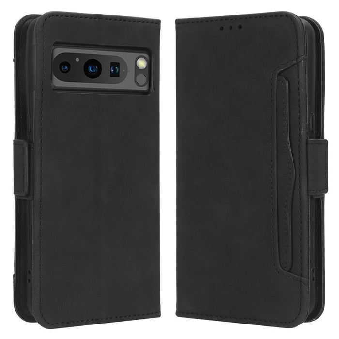 For Google Pixel 8 Pro Leather Phone Case Wallet Stand PU Leather Multiple Card Slots Cover - Black - 1