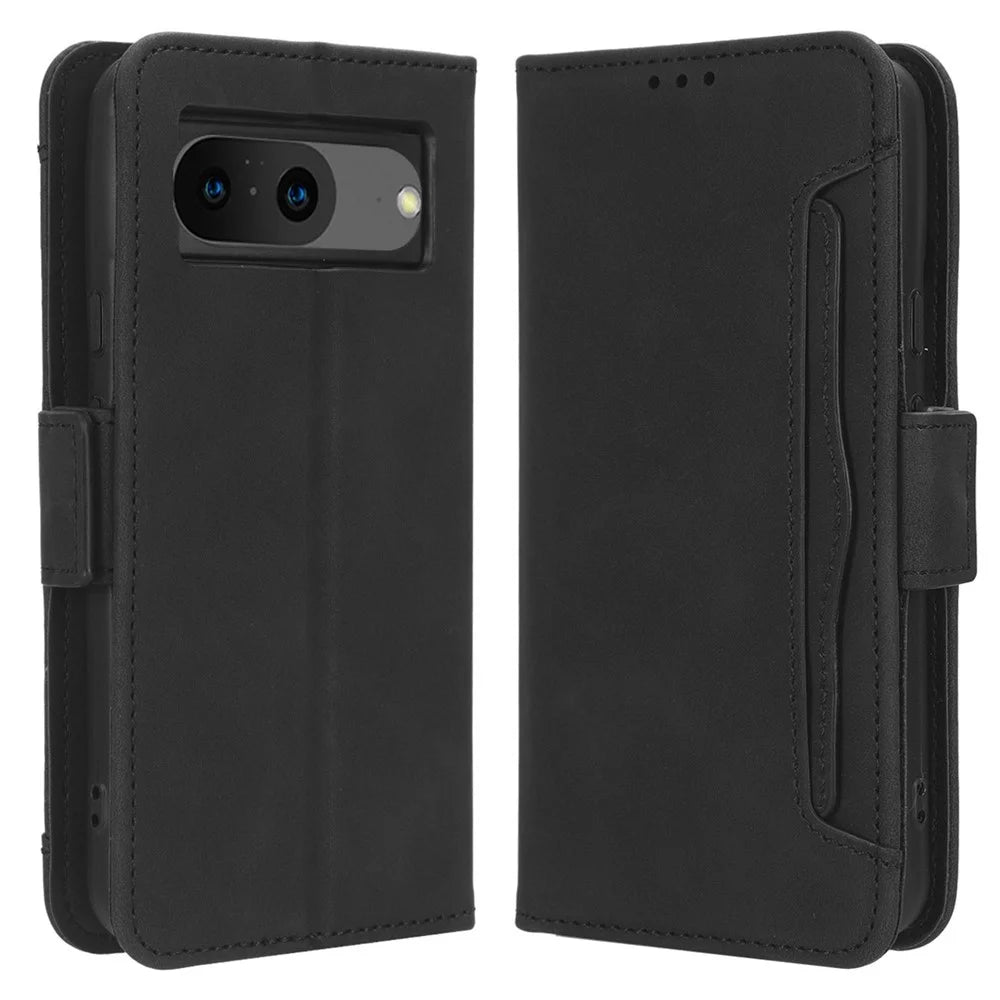 For Google Pixel 8 Multiple Card Slots Phone Case PU Leather Wallet Stand Phone Cover - Black - 1