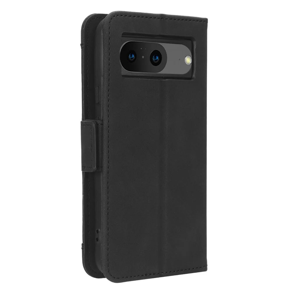 For Google Pixel 8 Multiple Card Slots Phone Case PU Leather Wallet Stand Phone Cover - Black - 7