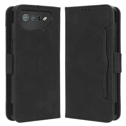 For Asus ROG Phone 7 5G Anti-Dust Wallet Stand Multiple Card Slots Phone Case PU Leather Phone Cover - Black - 1
