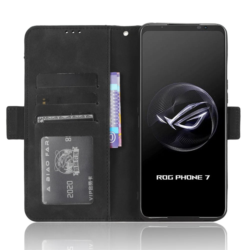 For Asus ROG Phone 7 5G Anti-Dust Wallet Stand Multiple Card Slots Phone Case PU Leather Phone Cover - Black - 2