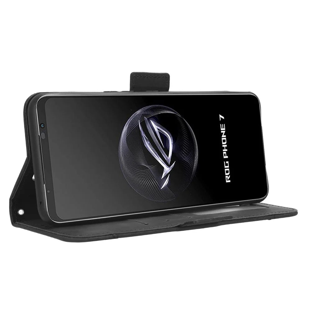 For Asus ROG Phone 7 5G Anti-Dust Wallet Stand Multiple Card Slots Phone Case PU Leather Phone Cover - Black - 3