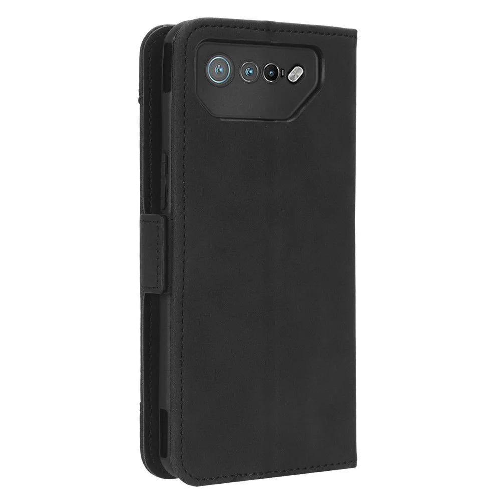 For Asus ROG Phone 7 5G Anti-Dust Wallet Stand Multiple Card Slots Phone Case PU Leather Phone Cover - Black - 7