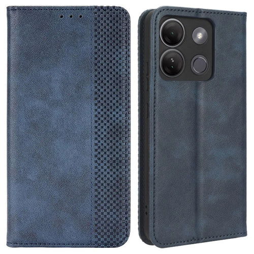 For Infinix Smart 7 Plus Anti-Dust Phone Cover PU Leather Stand Wallet Retro Magnetic Closure Mobile Phone Case - Blue - 1