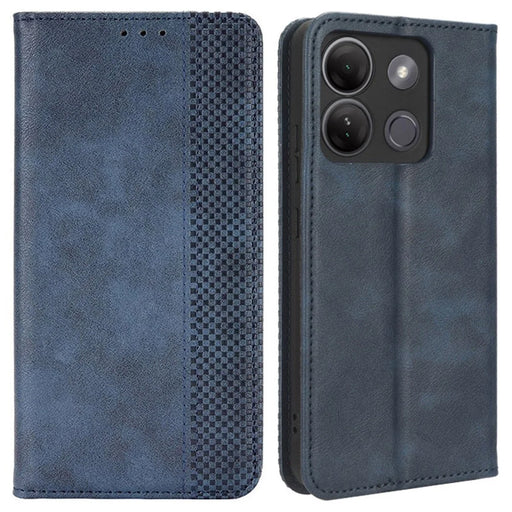 For Infinix Smart 7 Plus Anti-Dust Phone Cover PU Leather Stand Wallet Retro Magnetic Closure Mobile Phone Case - Blue - 1