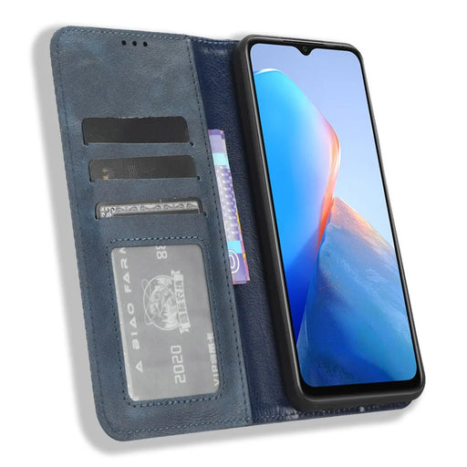 For Infinix Smart 7 Plus Anti-Dust Phone Cover PU Leather Stand Wallet Retro Magnetic Closure Mobile Phone Case - Blue - 2