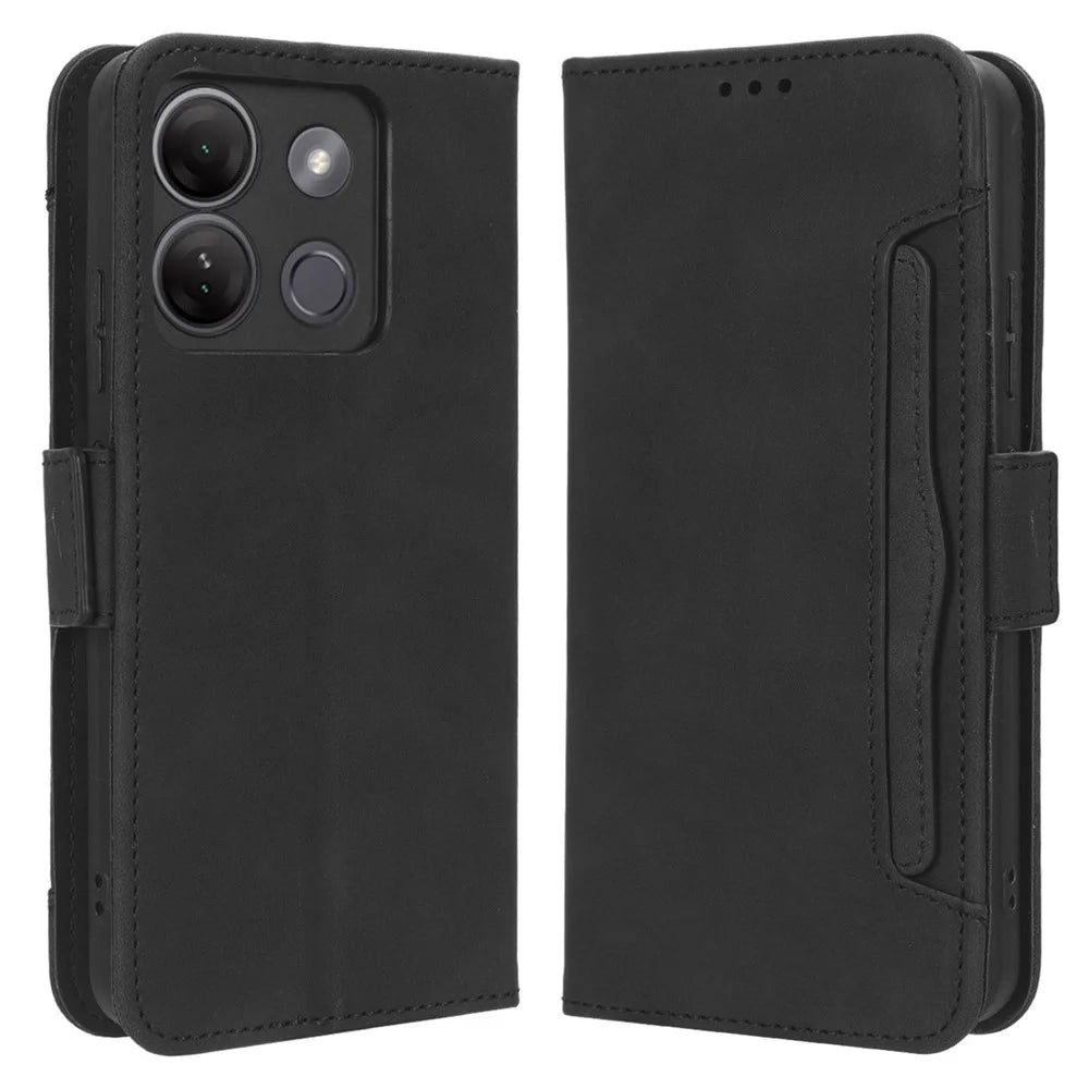 For Infinix Smart 7 HD 4G X6516 Wallet Stand PU Leather Case Multiple Card Slots Phone Cover - Black - 1