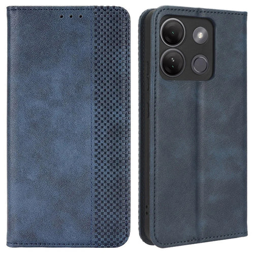 For Infinix Smart 7 HD 4G / X6516 PU Leather Magnetic Closure Mobile Cover Stand Wallet Retro Cell Phone Case - Blue - 1