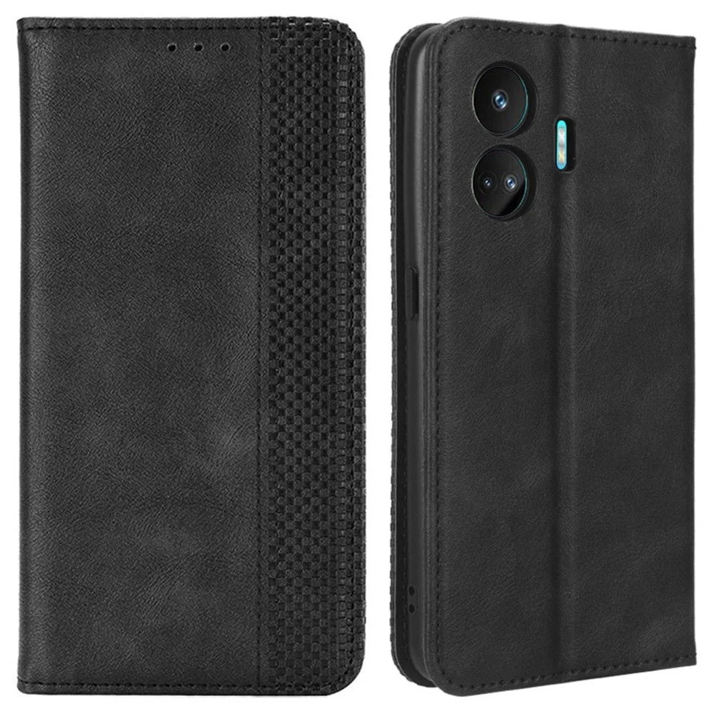 Magnetic Phone Case Wallet for Realme GT Neo5 SE 5G , Stand Retro PU Leather Phone Protection Cover - Black - 1