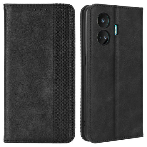 Magnetic Phone Case Wallet for Realme GT Neo5 SE 5G , Stand Retro PU Leather Phone Protection Cover - Black - 1