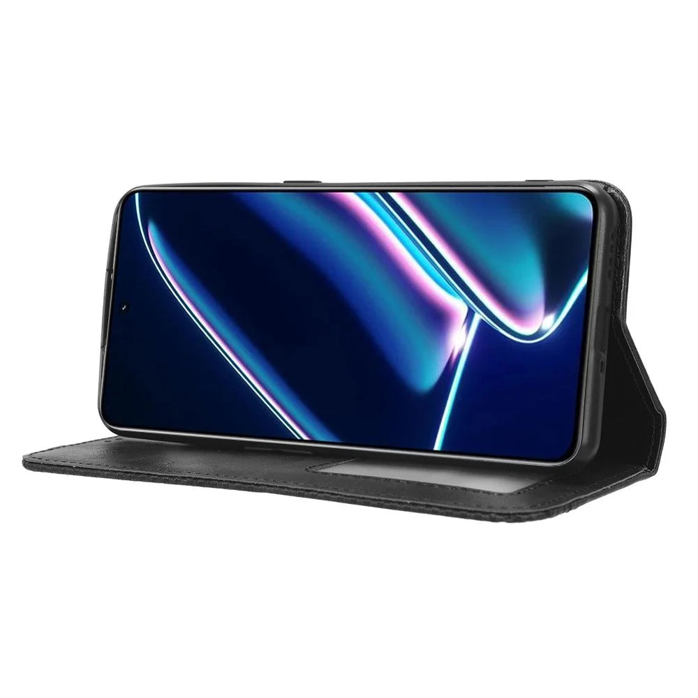 Magnetic Phone Case Wallet for Realme GT Neo5 SE 5G , Stand Retro PU Leather Phone Protection Cover - Black - 3